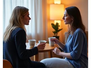 コーチングセッションで話し込んでいる2人のビジネスパーソン